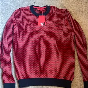 Hugo Boss Red Striped Crewneck Sweater